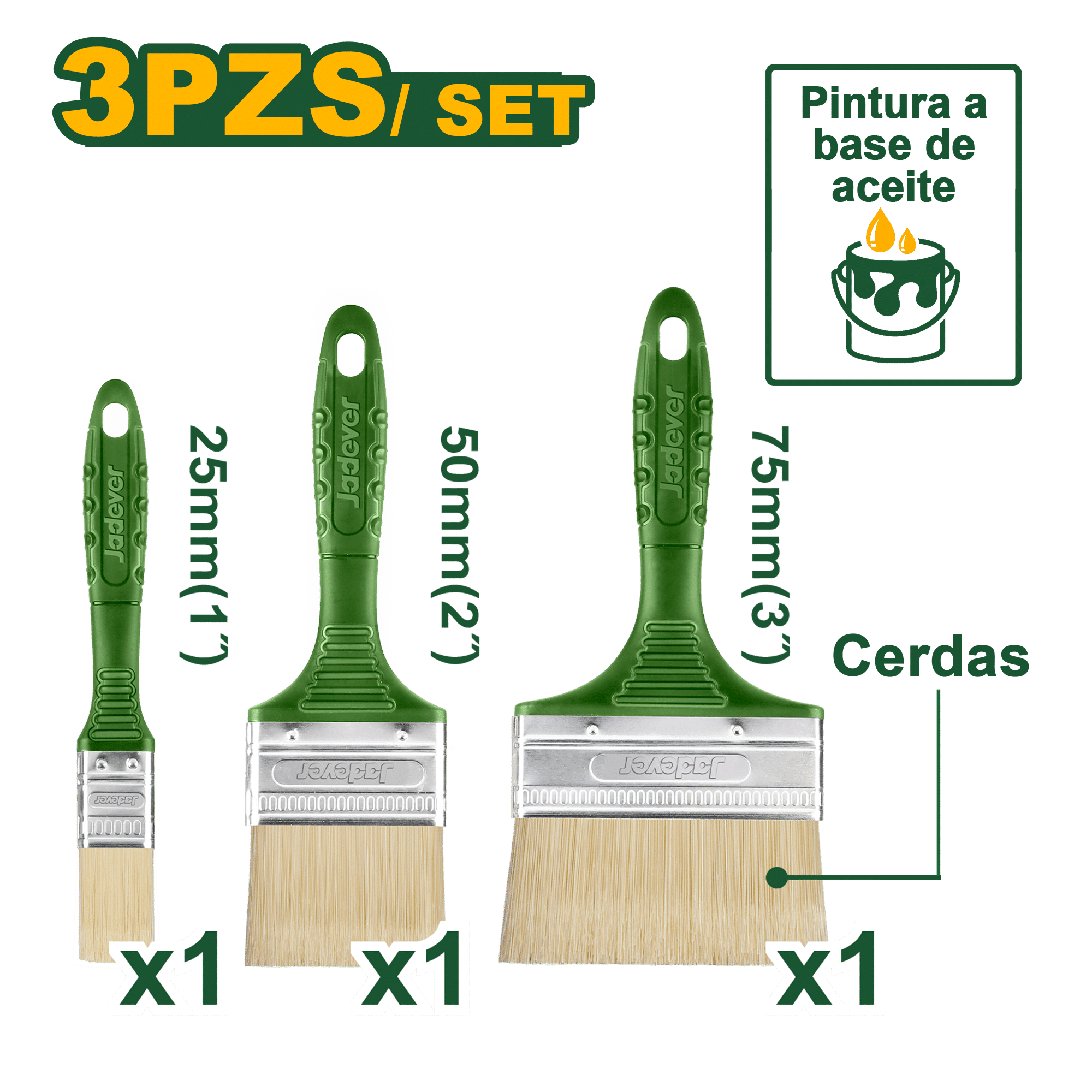 SET DE BROCHAS P/PINTURA EN BASE DE ACEITE 3PCS
