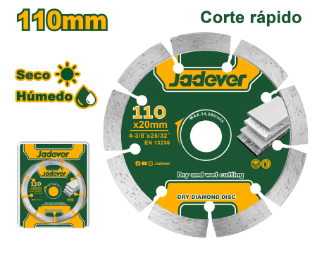 DISCO DIAMANTADO SECO 110X20.0MM ANCHO: 7.5MM