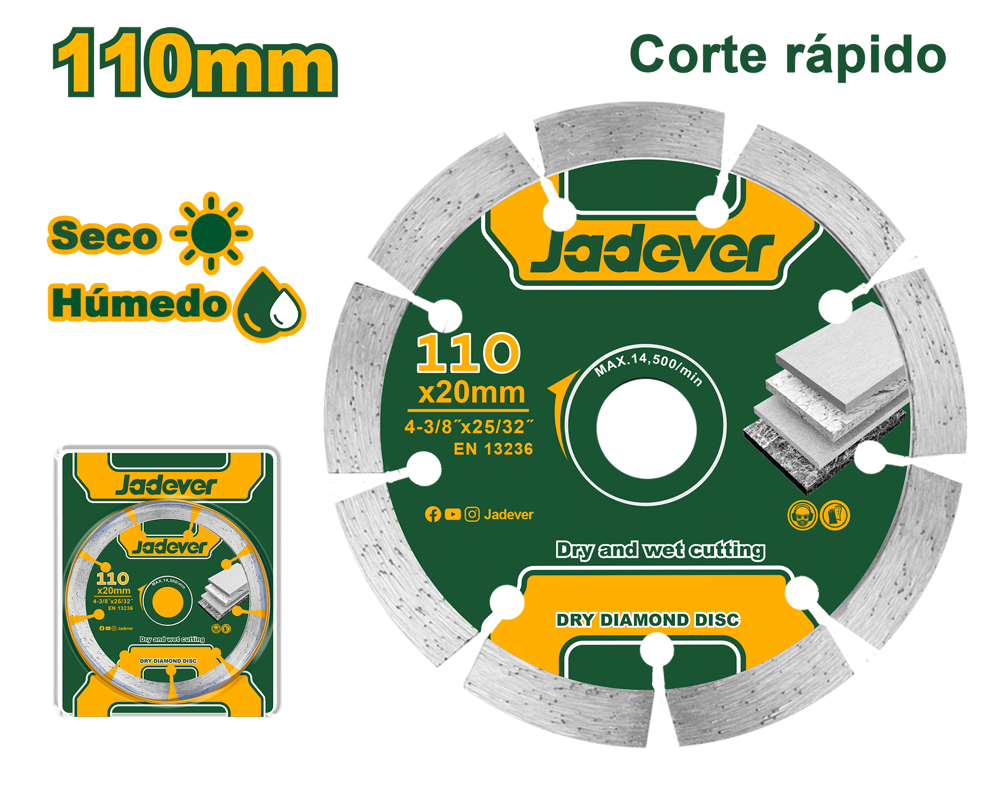 DISCO DIAMANTADO SECO 110X20.0MM ANCHO: 7.5MM