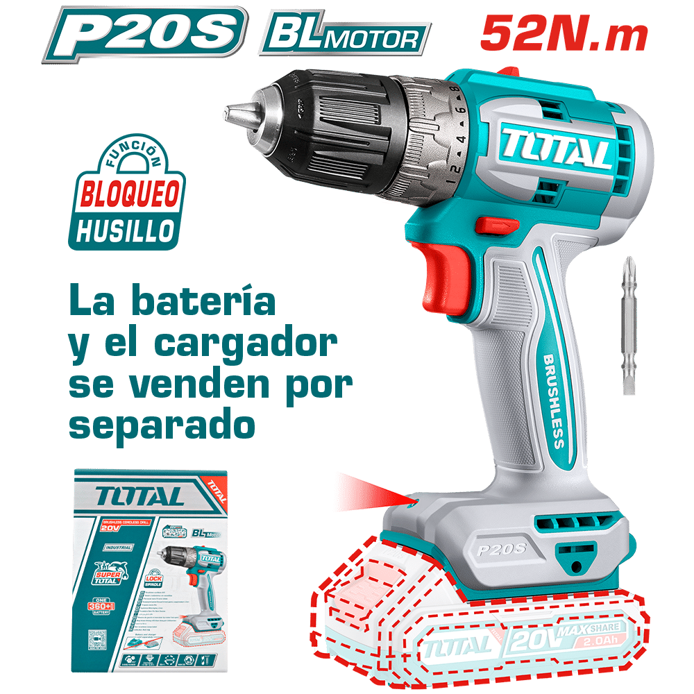 TALADRO 20V 52NM 0.8-10MM 22+1 BRUSHLESS INDUSTRIAL