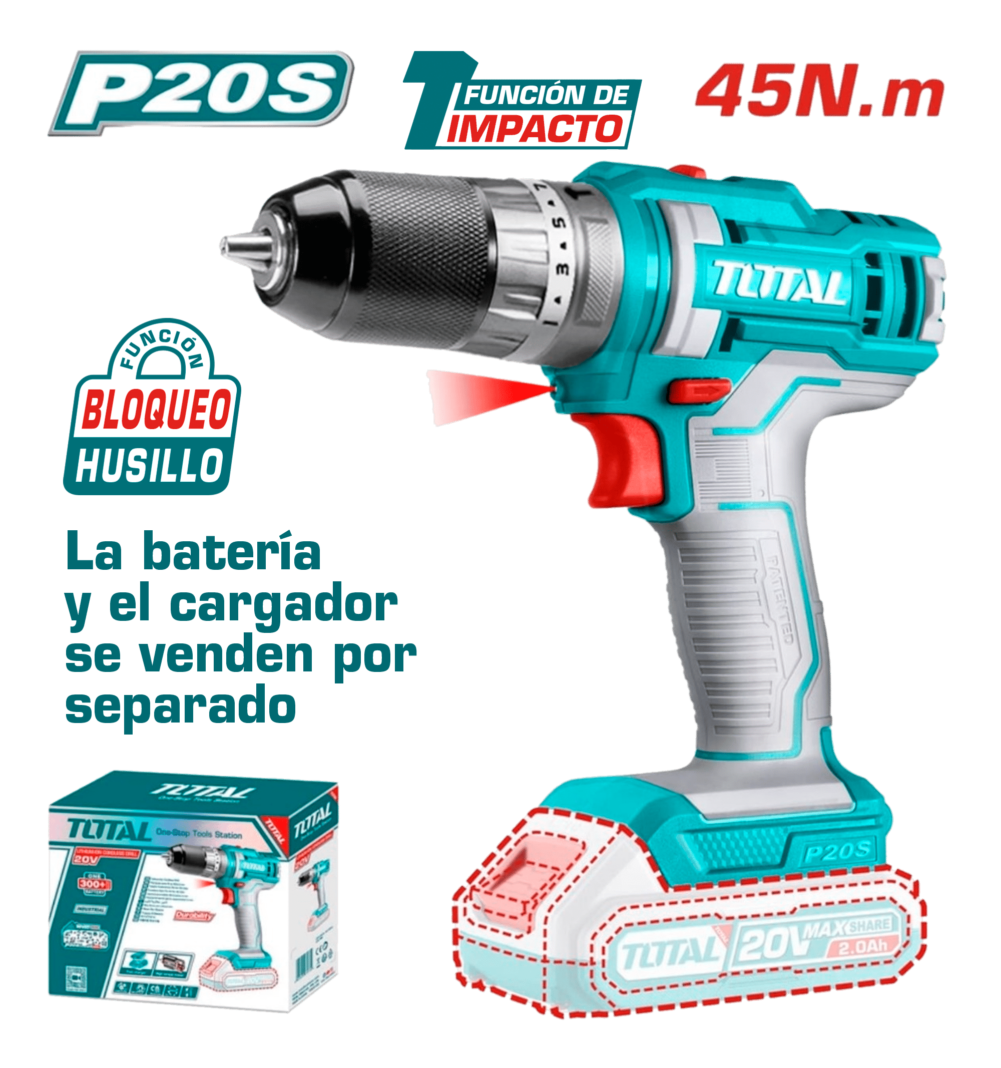 TALADRO PERCUTOR LI-ION 20V 45NM 0.8-10MM 22500BPM M/PLASTICO INDUSTRIAL