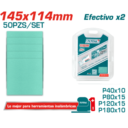 SET LIJAS P40/P80/P120/P180 50PCS RECTANGULAR 145X114MM INDUSTRIAL
