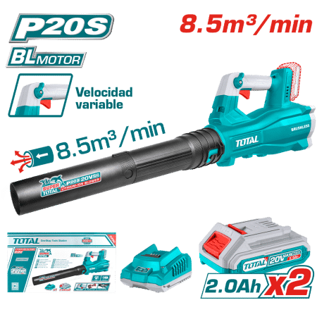 SOPLADORA LI-ION 20V 8.5M3/MIN MAX:144KM/H VELOCIDAD VARIABLE 18500/MIN 2 X 2.0AH