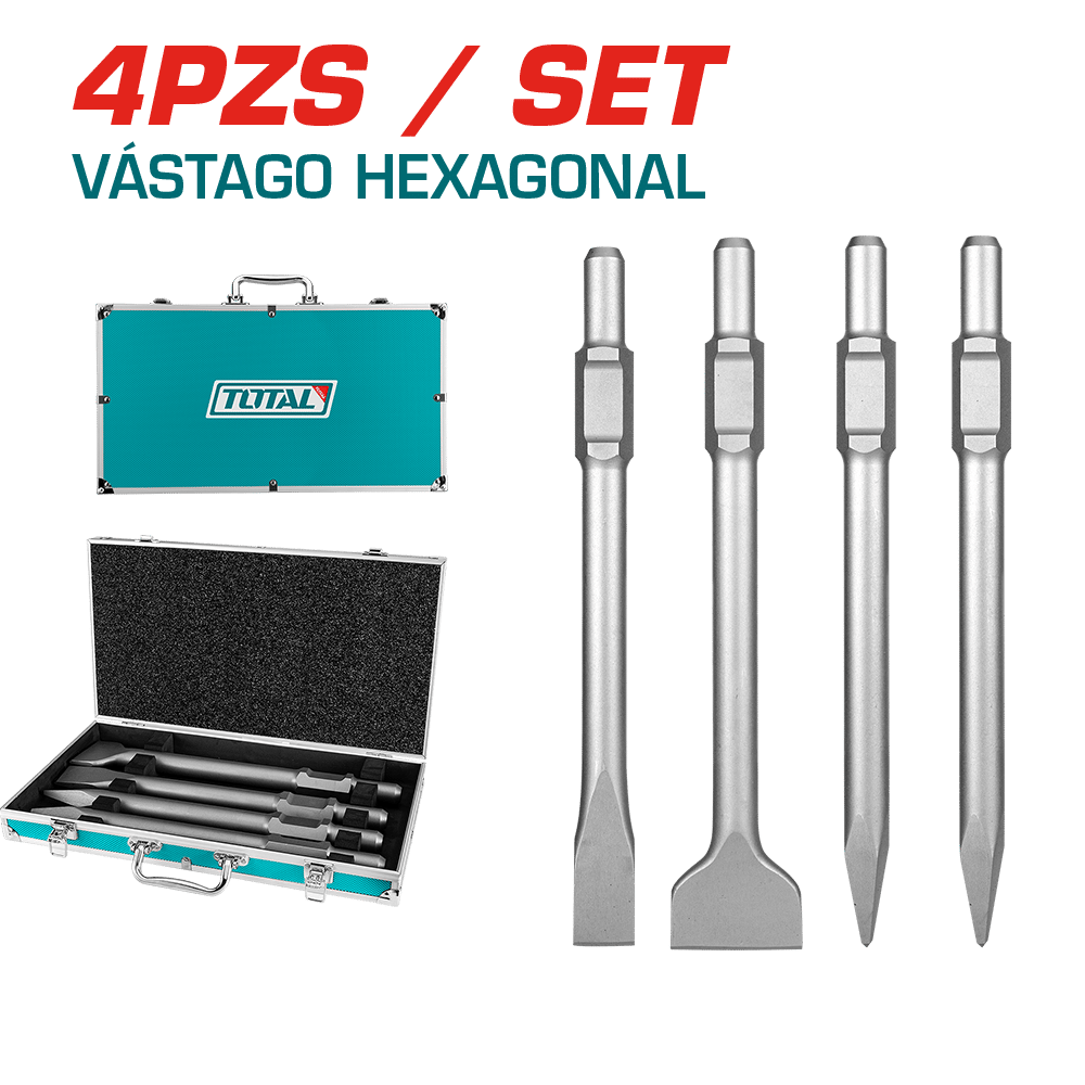 SET DE CINCELES HEX 4PCS 400MM + MALETIN ALUMINIO