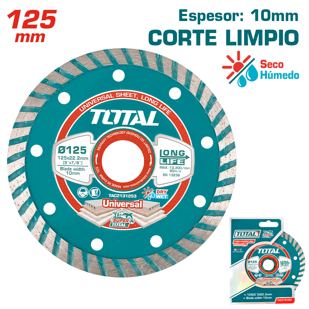 DISCO DIAMANTADO TURBO 125X22.2MM ANCHO: 10MM HUMEDO/SECO