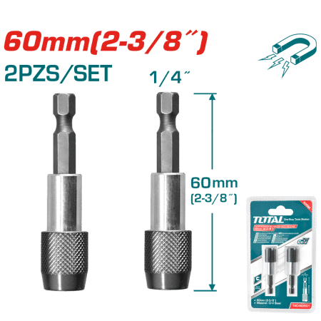 SET PORTA PUNTAS 1/4'' 60MM 2PCS ACERO + CR-V + AL MAGNETICO