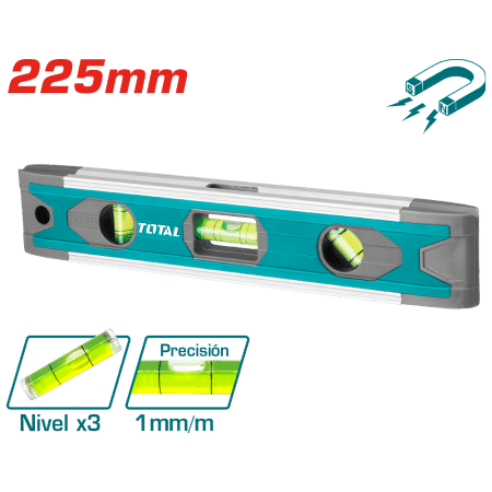 NIVEL BURBUJA MINI 225MM B:3 ALUMINIO+ABS PRES:1MM MAGNETICO