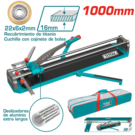 CORTA MAYOLICA 1000MM CORTE 16MM HOJA 22X6X2MM BASE 1220X200 MALETIN LONA INDUSTRIAL