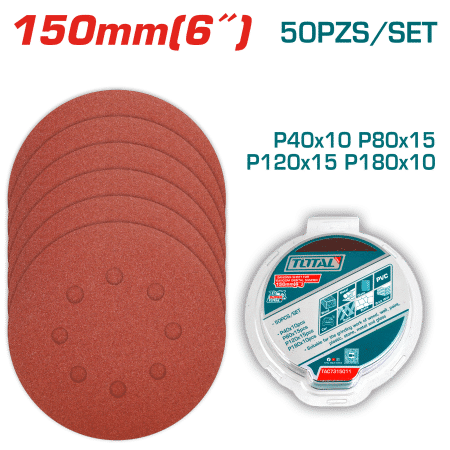 SET DE LIJAS CIRCULARES 150MM P40-180 50PCS