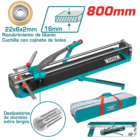 CORTA MAYOLICA 800MM CORTE 16MM HOJA 22X6X2MM BASE 1015X200 MALETIN LONA INDUSTRIAL