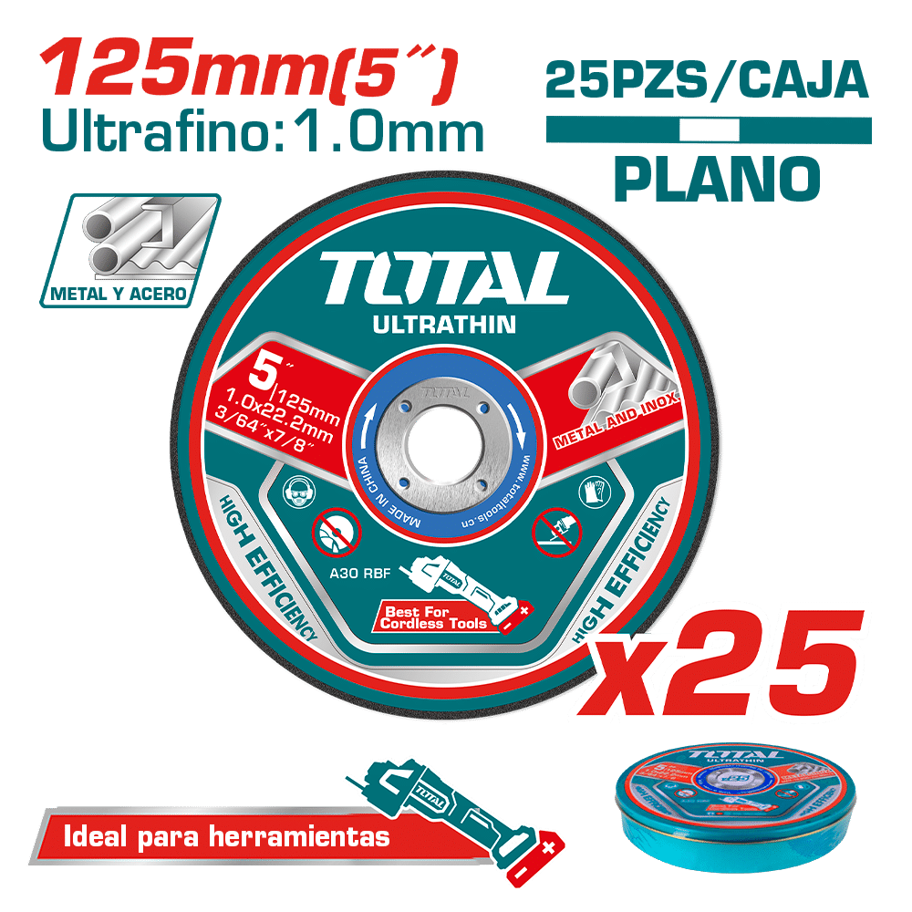 SET DISCOS ABRASIVO/CORTE P/METAL 125X1.0X22.2MM 25PZS ULTRA DELGADO