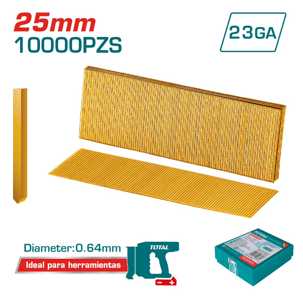 SET CLAVOS PIN SIN CABEZA 25MM D:0.65MM G:23 ACERO GALVANIZADO 10000PCS