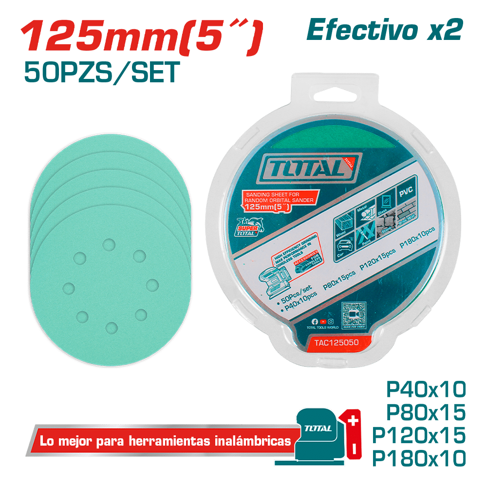 SET LIJAS P40/P80/P120/P180 50PCS CIRCULAR 125MM INDUSTRIAL