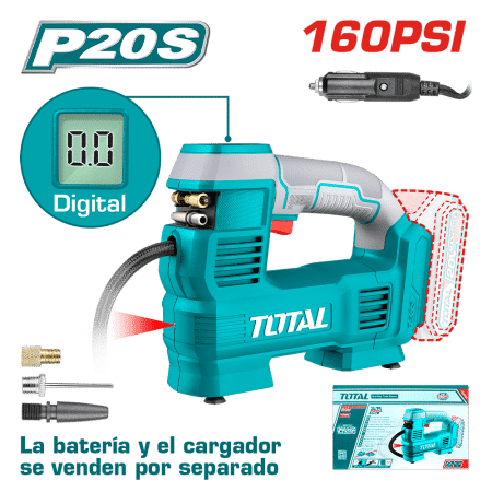 MINI COMPRESORA P/AUTO 20V LI-ION P20S 160PSI 35L/MIN DIGITAL