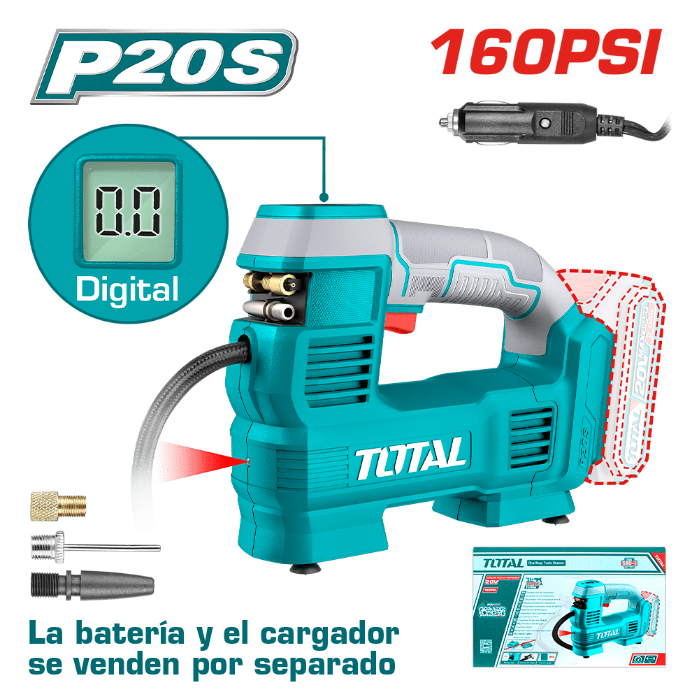 MINI COMPRESORA P/AUTO 20V LI-ION P20S 160PSI 35L/MIN DIGITAL