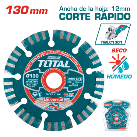 DISCO DIAMANTADO SEGMENTADO 130MMX20MM HOJA:12MM P/RANURADORA HUMEDO/SECO INDUSTRIAL