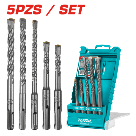 SET DE BROCAS SDS PLUS PARA ROTOMARTILLO 5PCS ESTUCHE PLASTICO