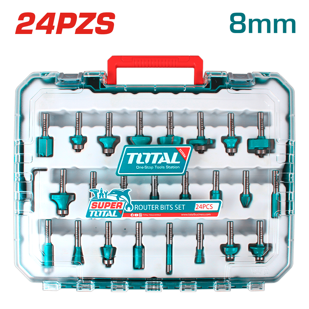 SET DE PUNTAS PARA RUTEADORA 08MM 24PCS EN MALETIN INDUSTRIAL