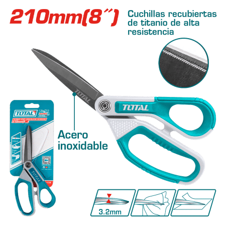 TIJERA ACERO INOX C/HOJA DE TITANIO PARA TRABAJO PESADO 210MM(8PULG) G:3.2MM
