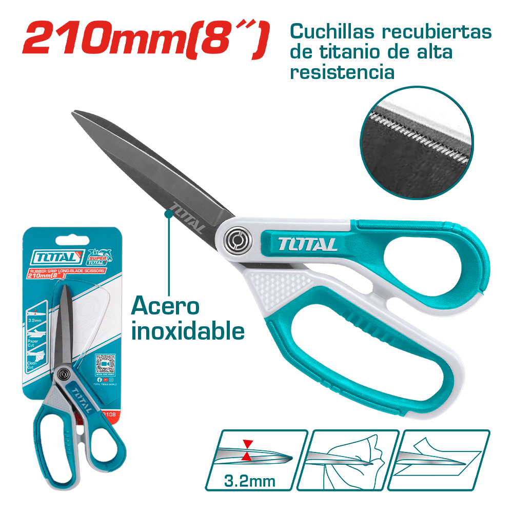 TIJERA ACERO INOX C/HOJA DE TITANIO PARA TRABAJO PESADO 210MM(8PULG) G:3.2MM