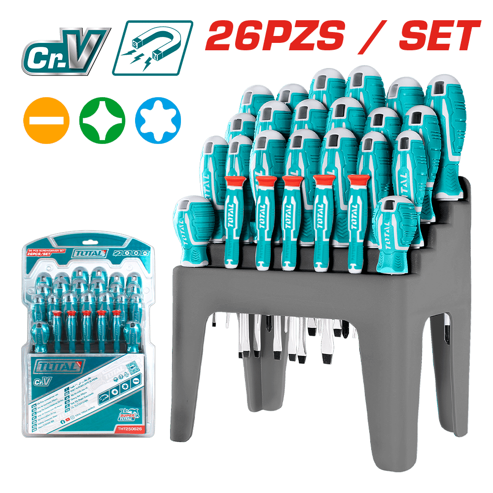 SET DESTORNILLADORES 26PCS CR.V 11XSL+10PH+5PRECISION MAG.+SOPORTE