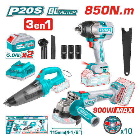 COMBO LLAVE 850NM + ASPIRADORA + AMOLADORA 2X5.0AH INDUSTRIAL