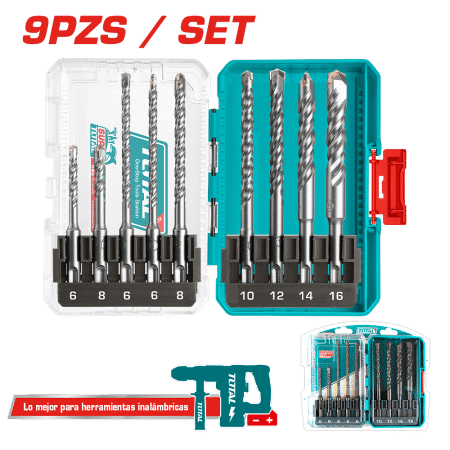 SET DE BROCAS SDS PARA ROTOMARTILLO 9PCS INDUSTRIAL