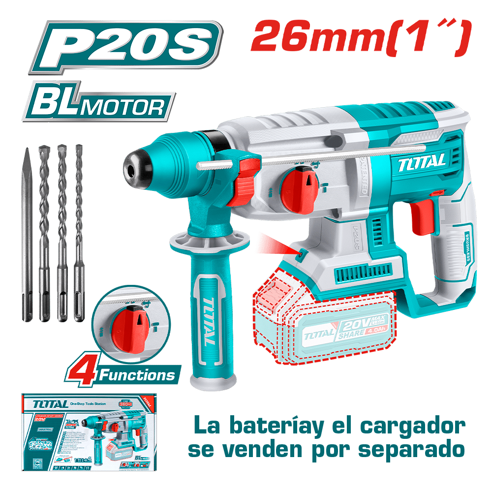 ROTOMARTILLO SDS+ 26MM 20V 2.5J 0-5000BPM BRUSHLESS 4FUNC INDUSTRIAL