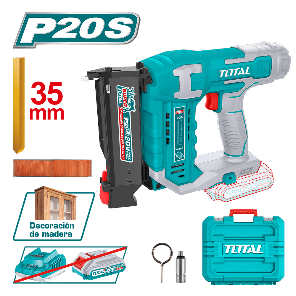 CLAVADORA 20V PIN 10-35MM 3C/S + 140 CLAVOS PIN + MALETIN INDUSTRIAL