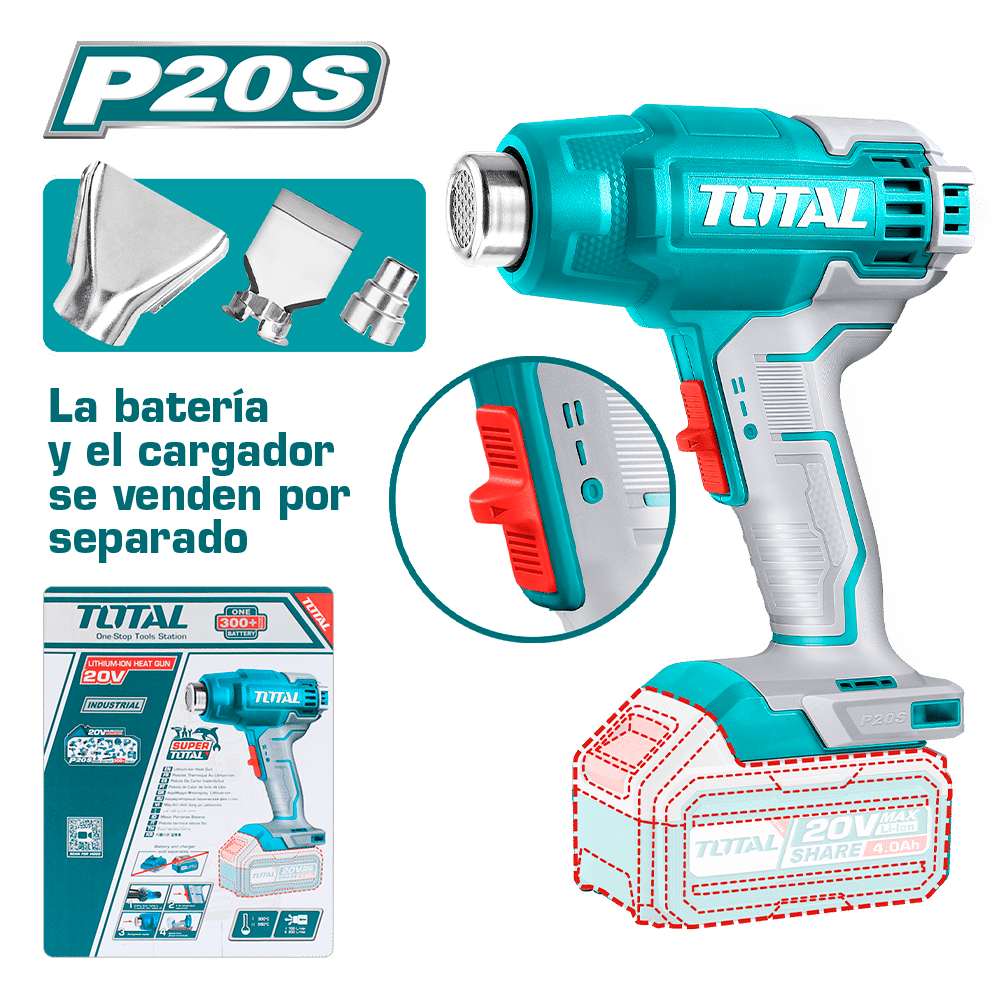 PISTOLA CALOR LI-ION 20V 300/550C 100/200 L/MIN +ACC MALETIN INDUSTRIAL