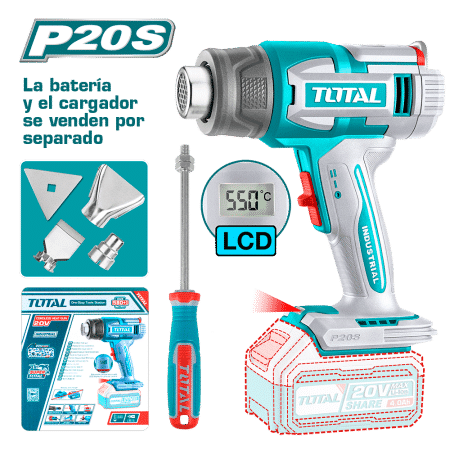 PISTOLA CALOR LI-ION 20V 30-550C 100/200 L/MIN +ACC LCD INDUSTRIAL