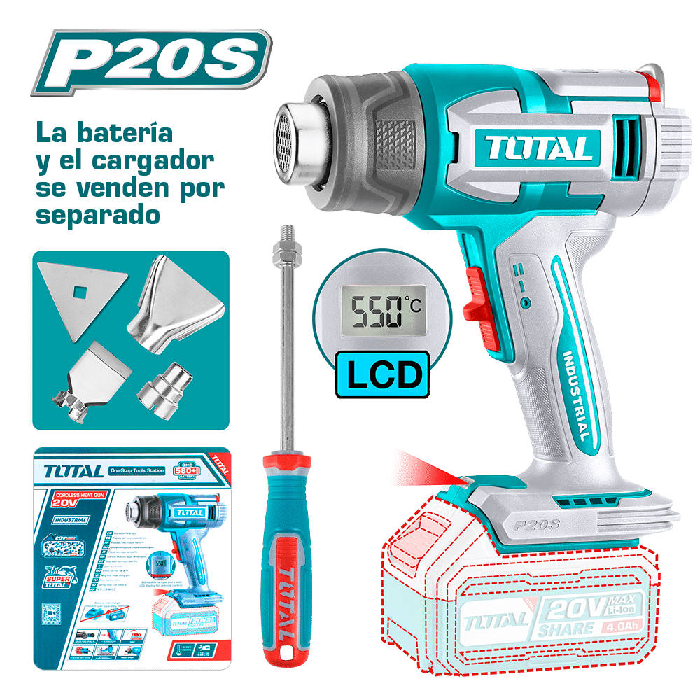 PISTOLA CALOR LI-ION 20V 30-550C 100/200 L/MIN +ACC LCD INDUSTRIAL