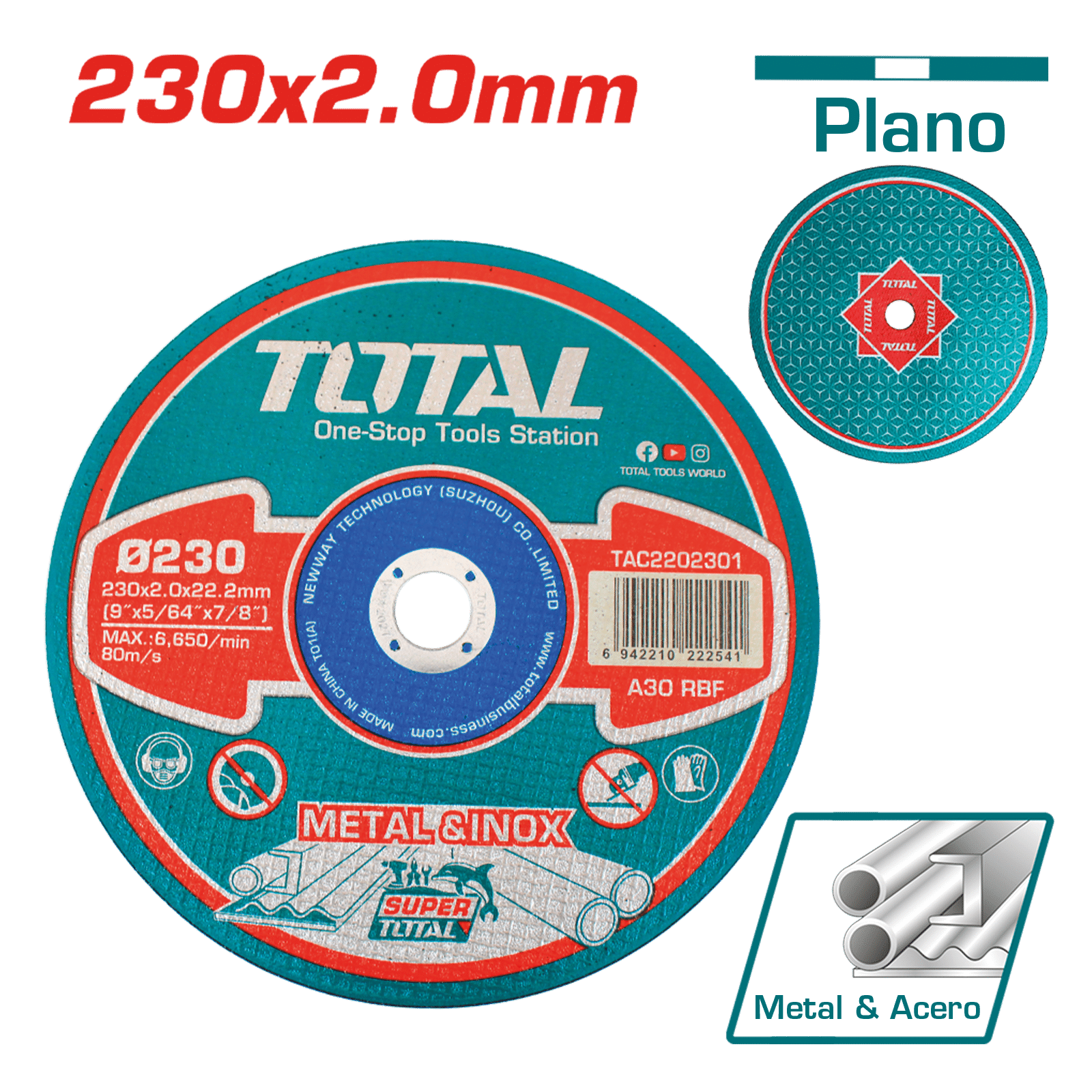 DISCO ABRASIVO/CORTE P/METAL 230X2.0X22.2MM PLANO