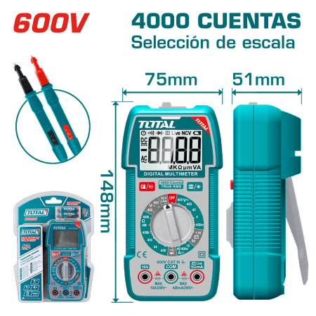 MULTIMETRO DIGITAL 4000 CONTEOS LCD AC/DC 600V