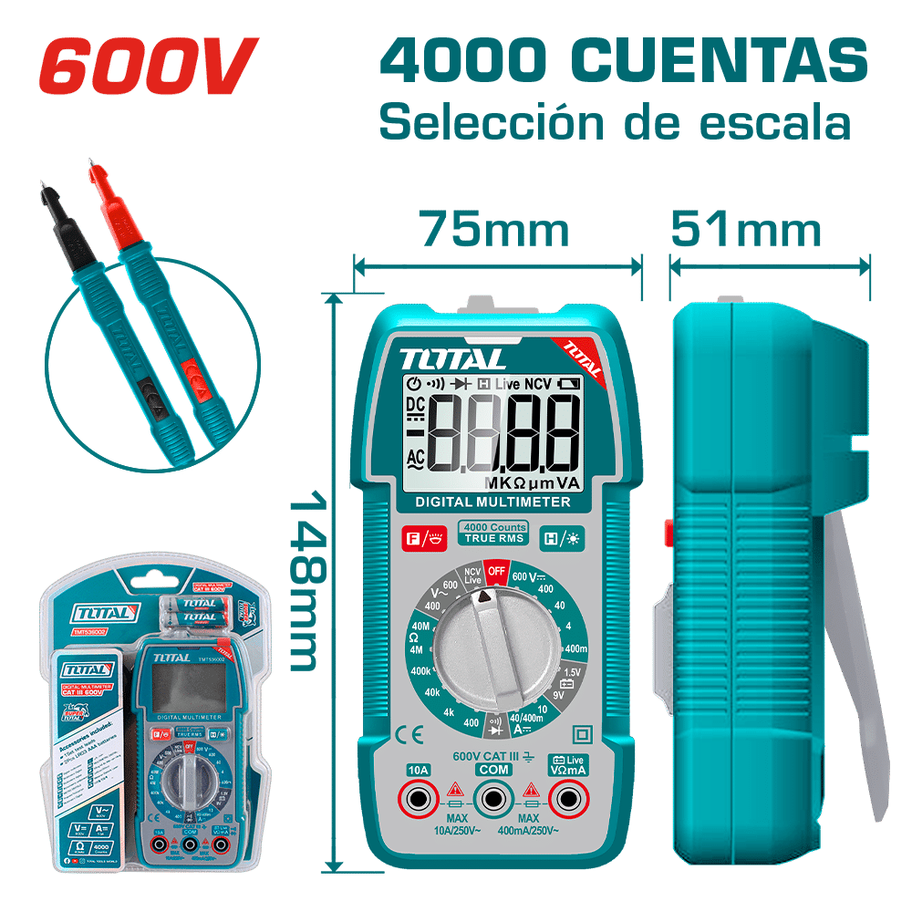 MULTIMETRO DIGITAL 4000 CONTEOS LCD AC/DC 600V