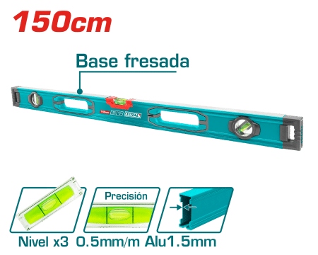 NIVEL BURBUJA 150CM B:3 ALUMINIO 1.5MM PRES:0.5MM SOCKET-V INDUSTRIAL