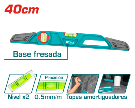 NIVEL BURBUJA HD 40CM B:2 ALUMINIO PRES:0.5MM ANTI-IMPACTO INDUSTRIAL