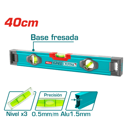 NIVEL BURBUJA 40CM B:3 ALUMINIO 1.5MM PRES:0.5MM SOCKET-V INDUSTRIAL