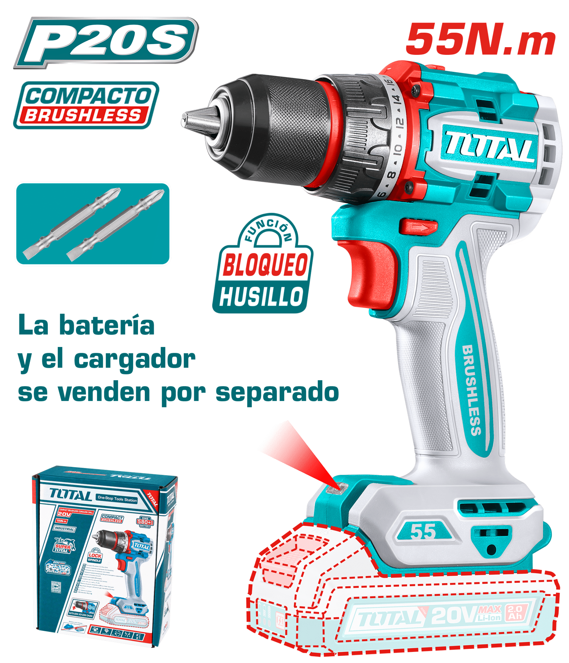 TALADRO 20V 55NM 13MM 22+1 COMPACTO BRUSHLESS INDUSTRIAL