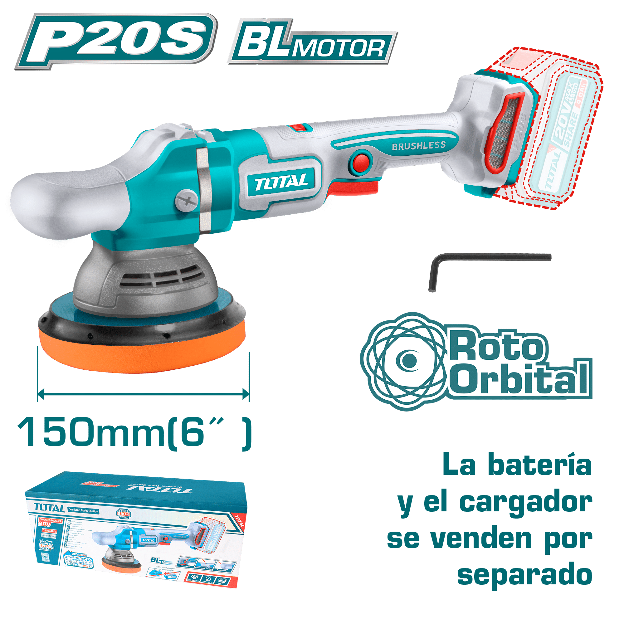 PULIDORA ROTO-ORBITAL 20V 150MM(6'') 2000-4500RPM BRUSHLESS INDUSTRIAL
