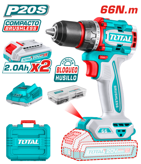 TALADRO 20V 66NM 13MM 22+1 2X2.0AH COMPACTO BRUSHLESS INDUSTRIAL