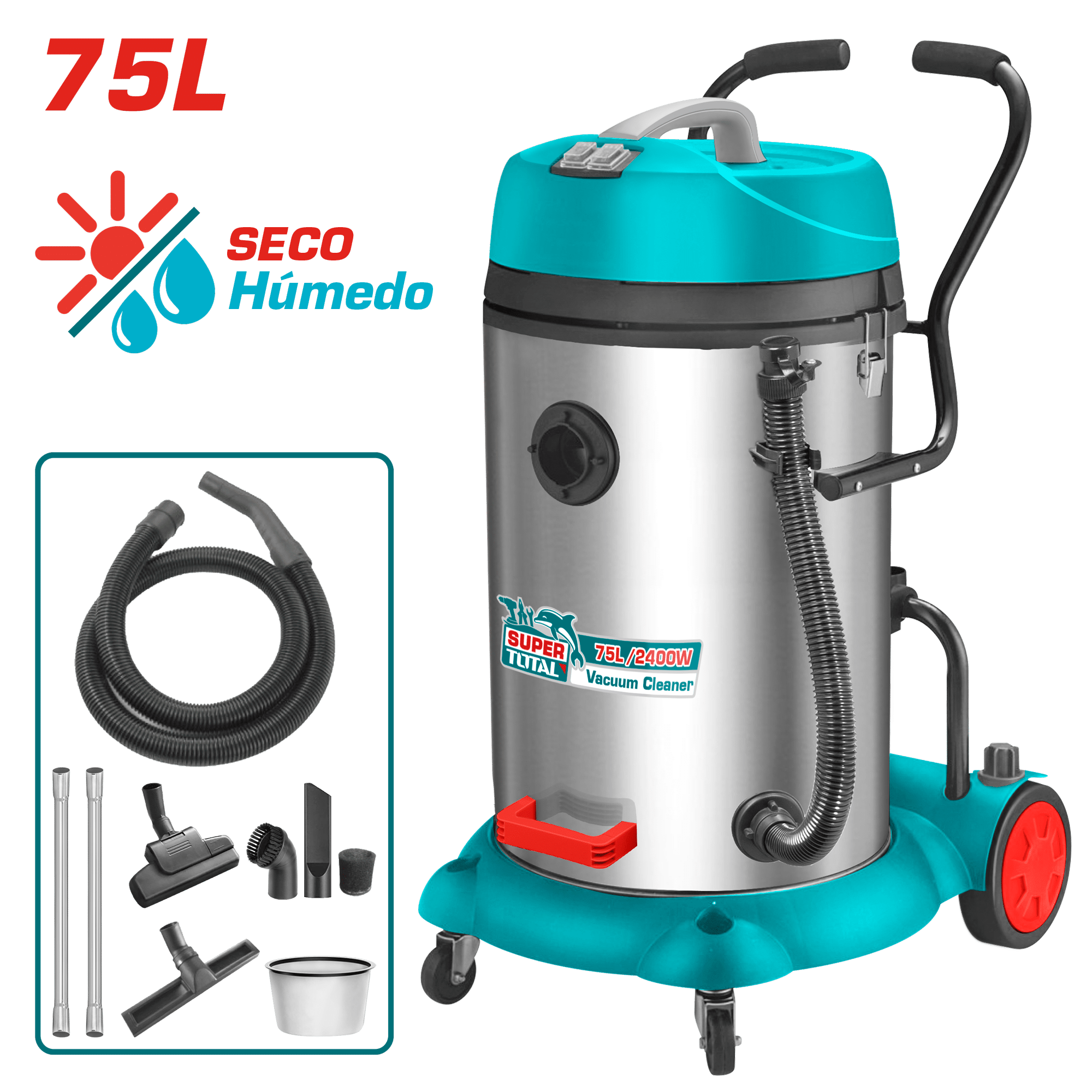 ASPIRADORA 75L 2X1200W 3CBM/MIN SECO/HUMEDO INDUSTRIAL