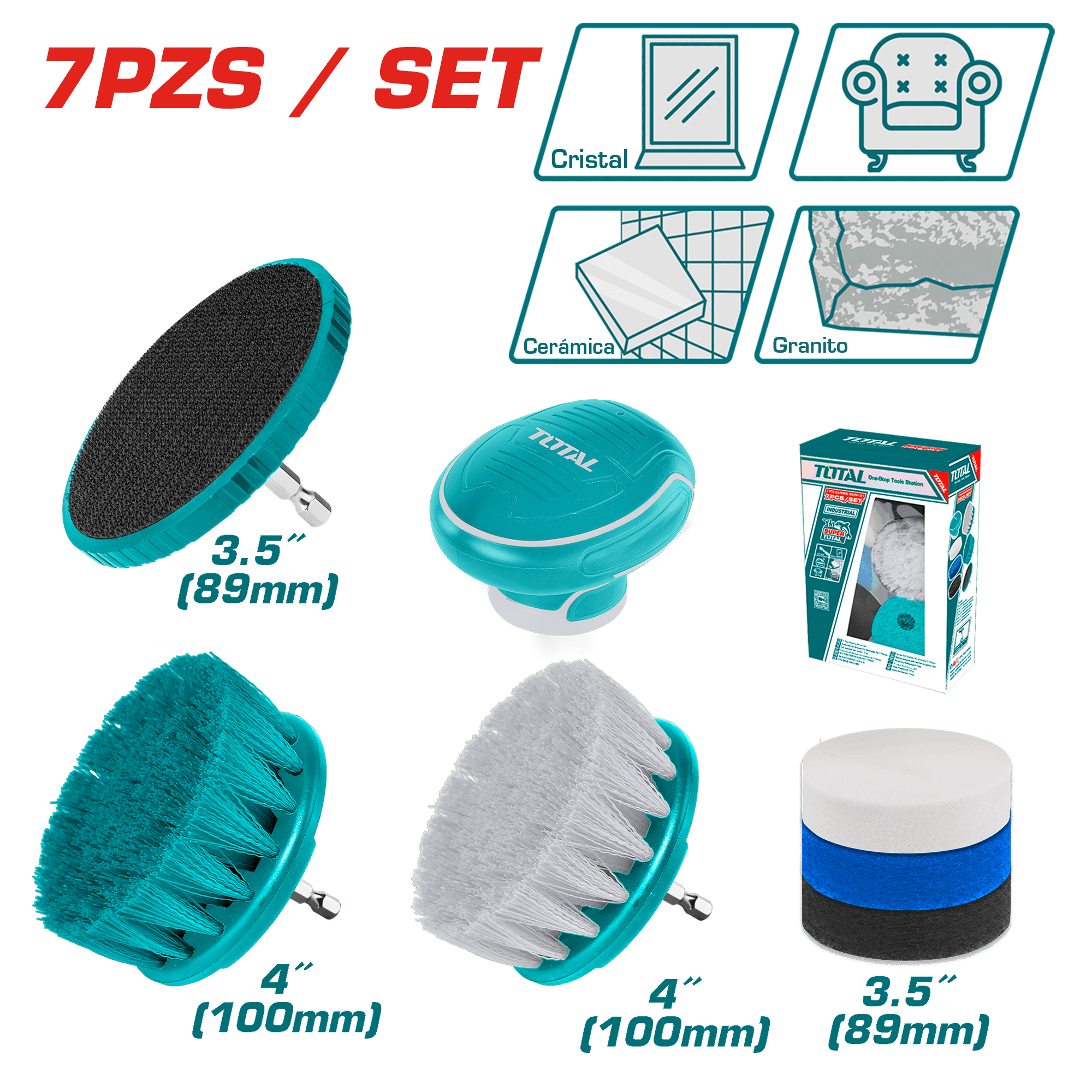 SET DE CEPILLOS MULTIUSOS 1/4'' HEX P/TALADRO 7PCS INDUSTRIAL