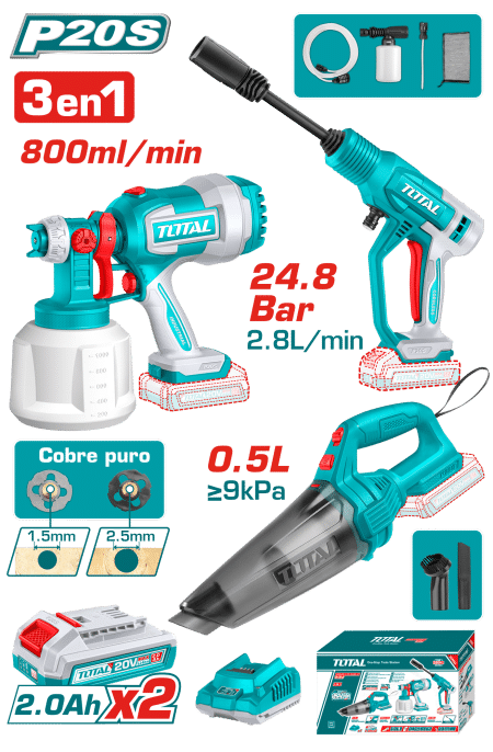 COMBO 20V PISTOLA PINTAR + LAVADORA + ASPIRADORA 2X2.0AH + ACC EDIC.LIMITADA
