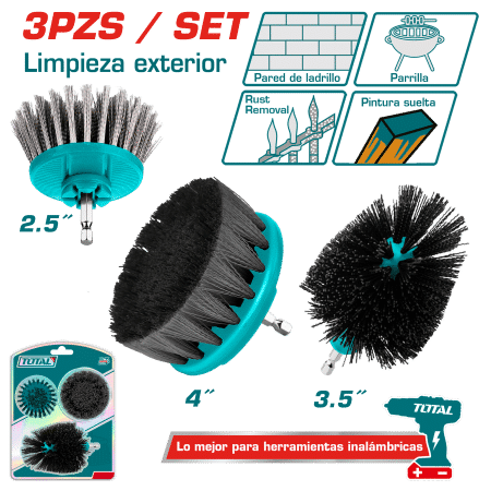 SET DE CEPILLOS MULTIUSOS 1/4'' HEX P/TALADRO 3PCS (INTERMEDIO - DURO) INDUSTRIAL