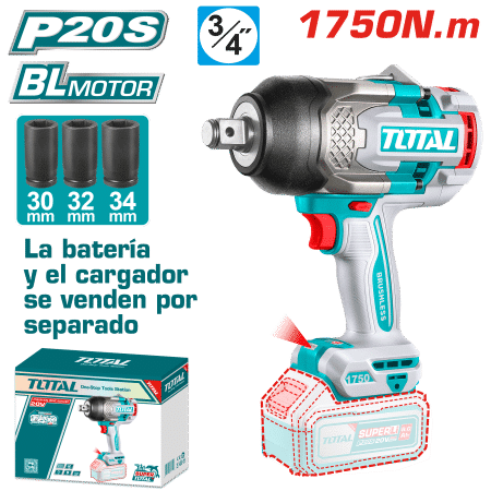 LLAVE IMPACTO BRUSHLESS 20V 1750NM 3/4'' 2200BPM INDUSTRIAL