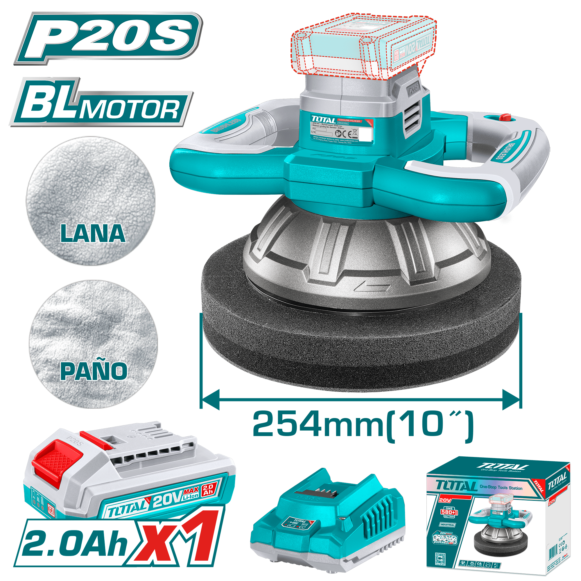 PULIDORA 20V 254MM 2500RPM BLMOTOR 1X2.0AH +ACC INDUSTRIAL