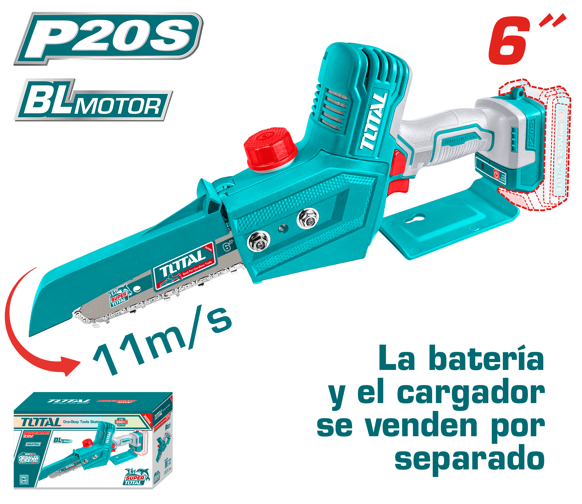 SIERRA DE CADENA LI-ION 20V 6" 15CM 11M/S + ACC