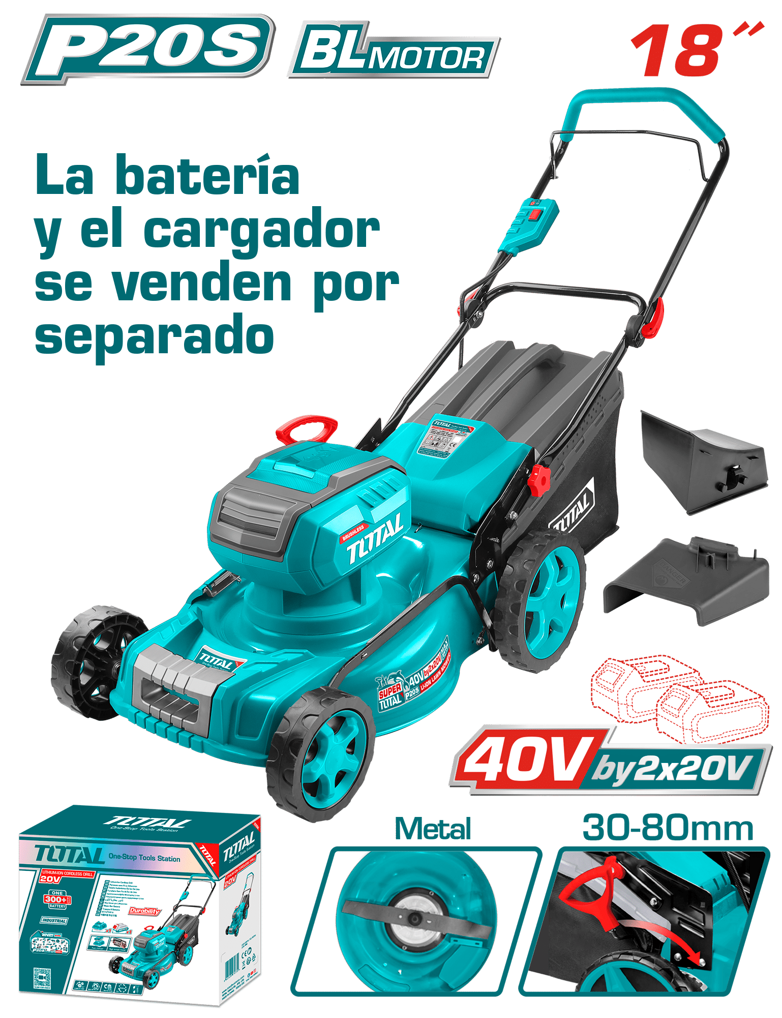 CORTA CESPED 40V (20V+20V) 2800RPM C:460MM ALT:30-80MM 8G B:60L INDUSTRIAL