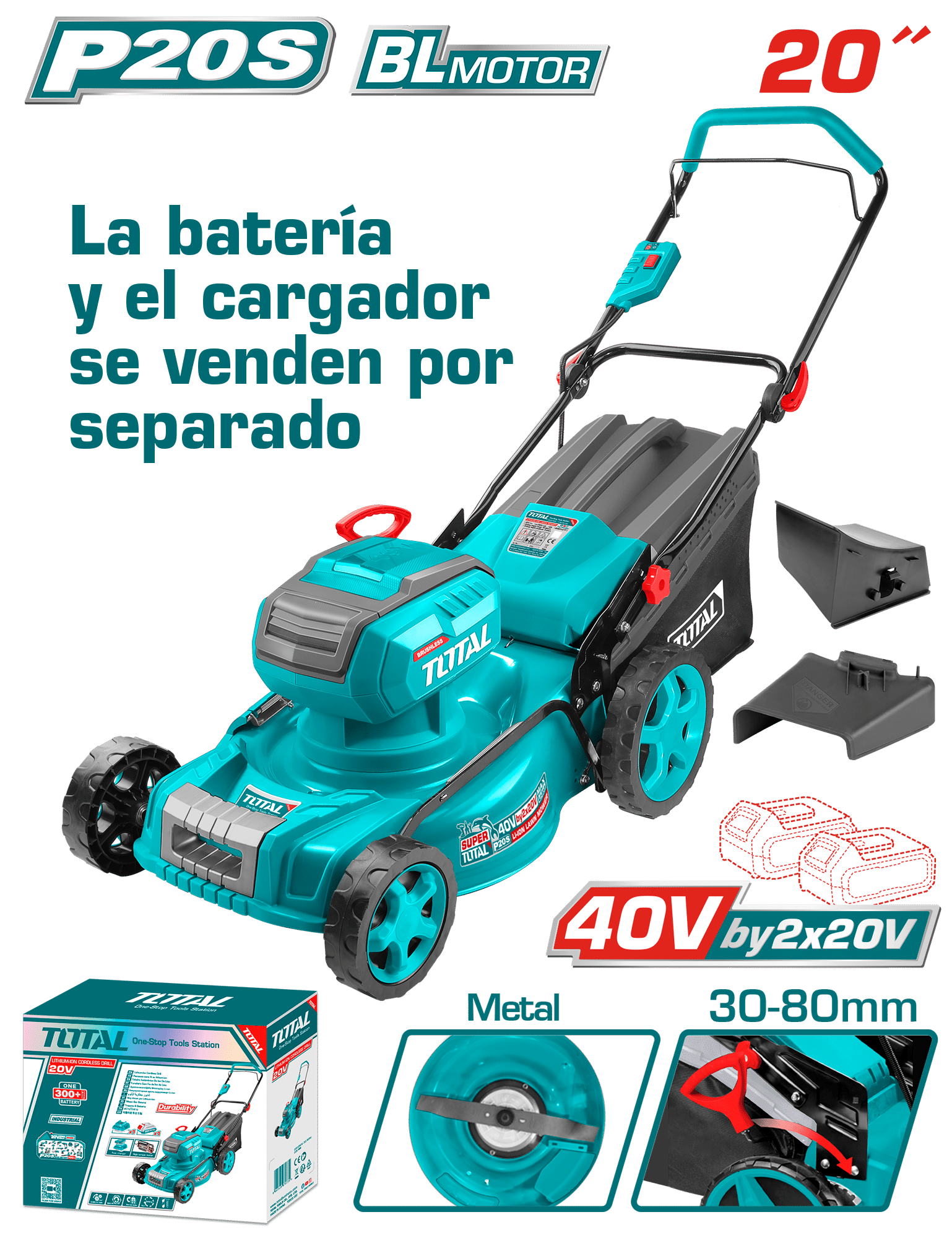 CORTA CESPED 40V (20V+20V) 2800RPM C:510MM ALT:30-80MM 8G B:60L INDUSTRIAL